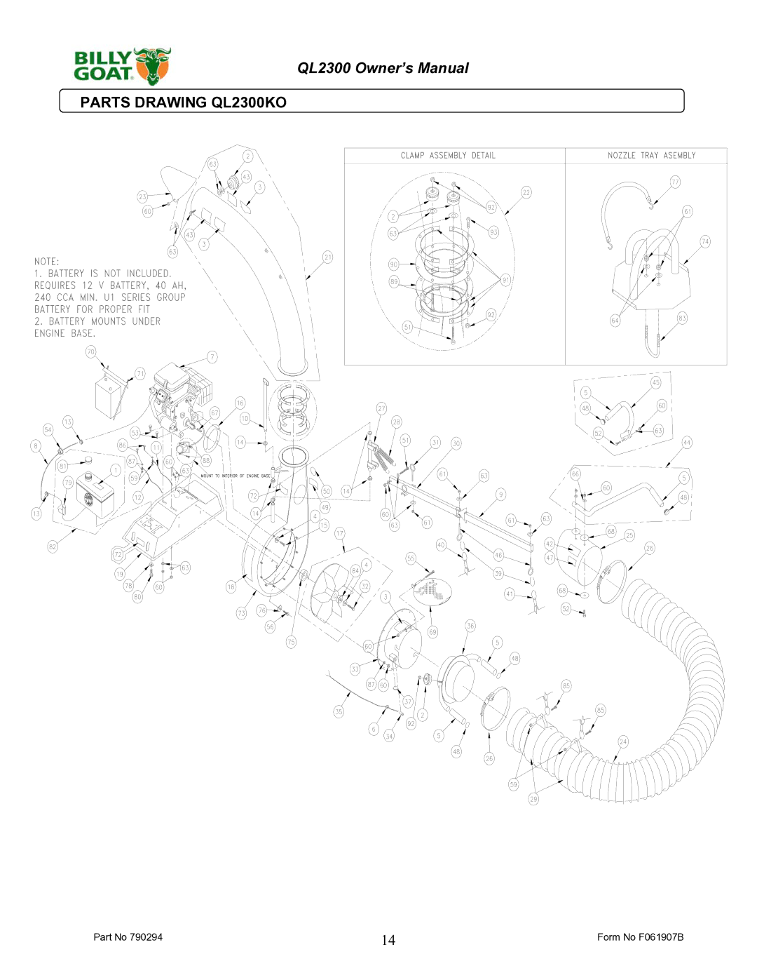 Billy Goat owner manual Parts Drawing QL2300KO 