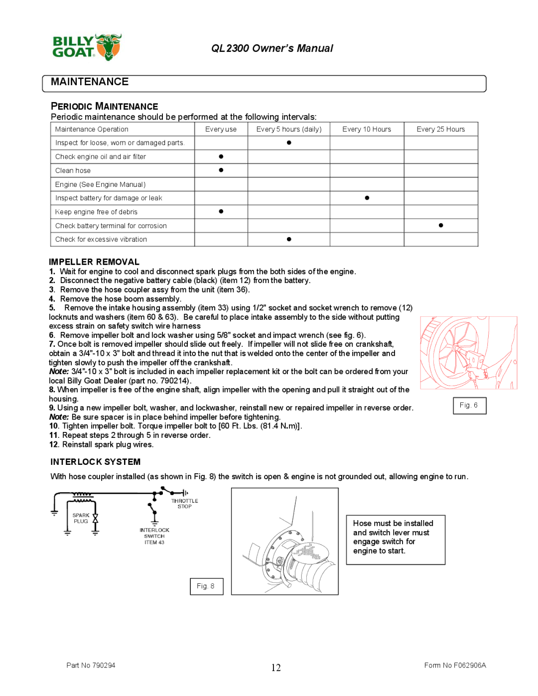 Billy Goat QL2300KO owner manual Periodic Maintenance 