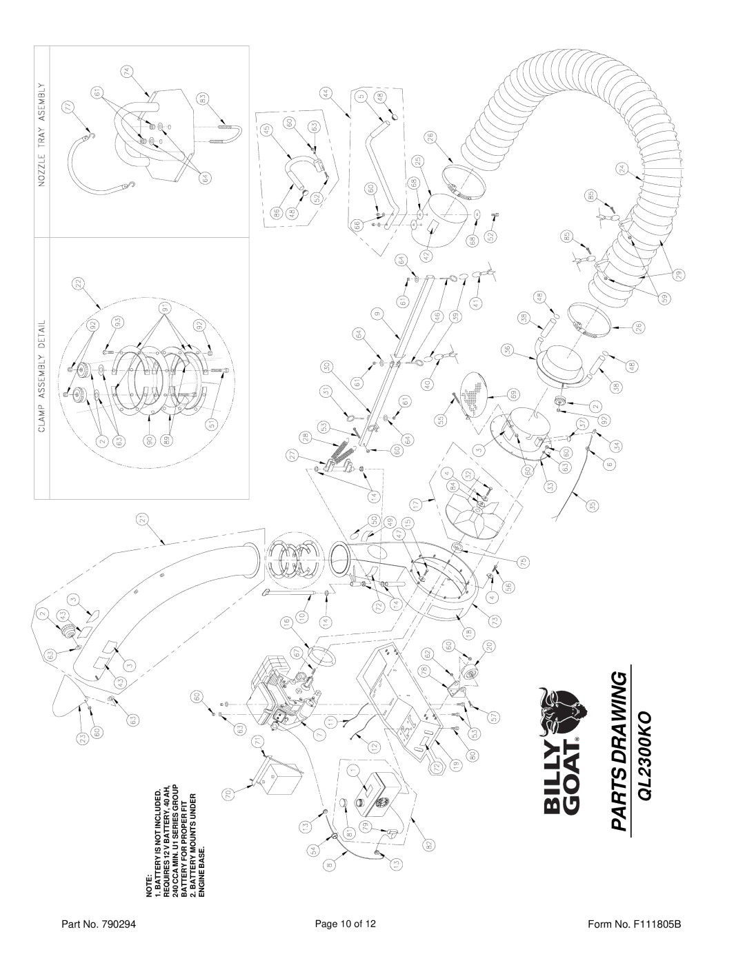 Billy Goat QL2300KO specifications Parts Drawing 