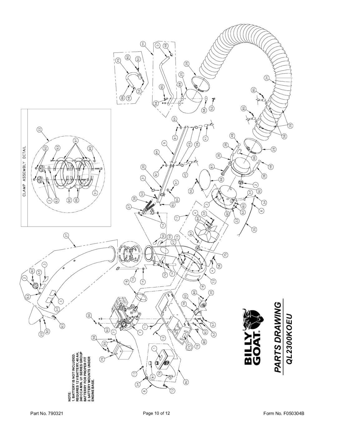 Billy Goat QL2300KOEU specifications Parts Drawing 