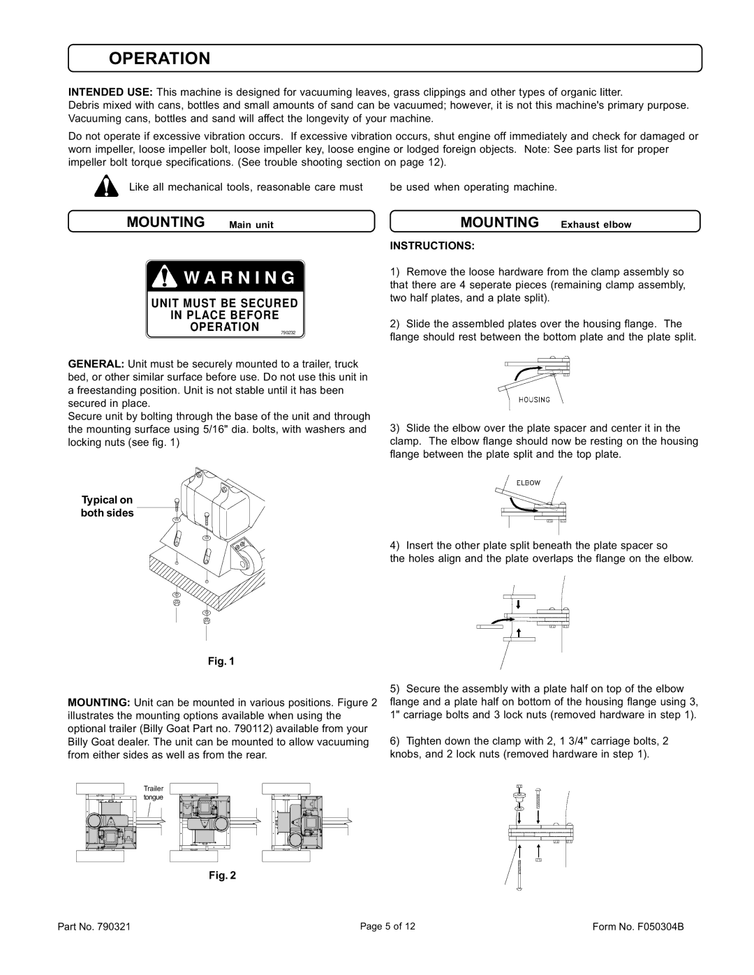 Billy Goat QL2300KOEU specifications Operation, Instructions 