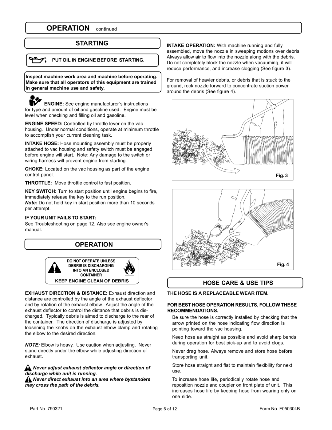 Billy Goat QL2300KOEU specifications Operation, PUT OIL in Engine Before Starting, If Your Unit Fails to Start 