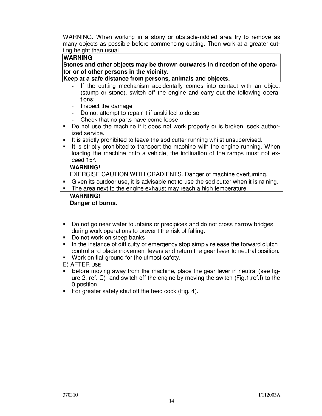 Billy Goat SC120H specifications After USE 