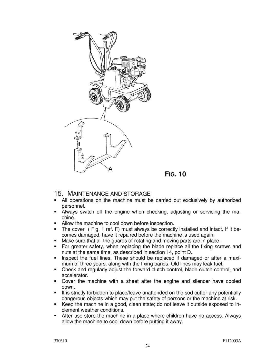 Billy Goat SC120H specifications Maintenance and Storage 