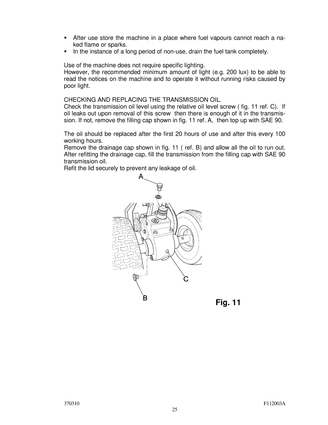 Billy Goat SC120H specifications Checking and Replacing the Transmission OIL 