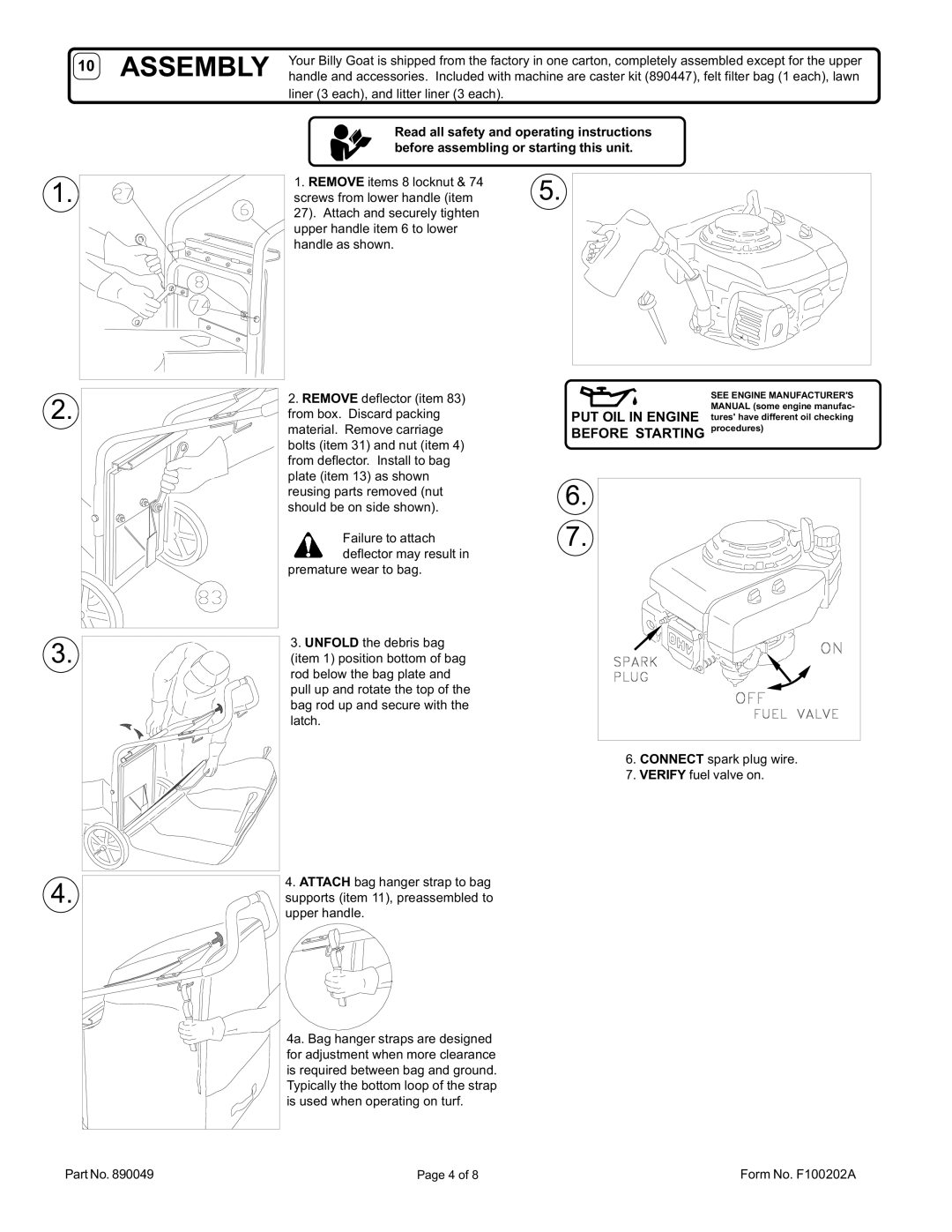 Billy Goat SV50HR owner manual Assembly, Before Starting procedures 