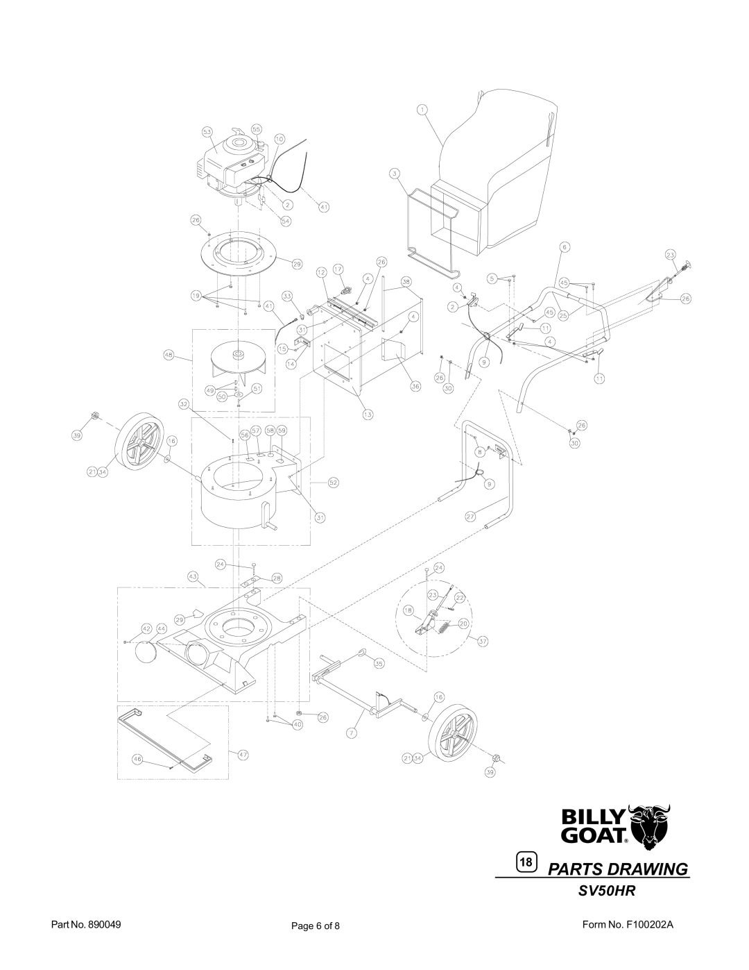 Billy Goat SV50HR owner manual Parts Drawing 