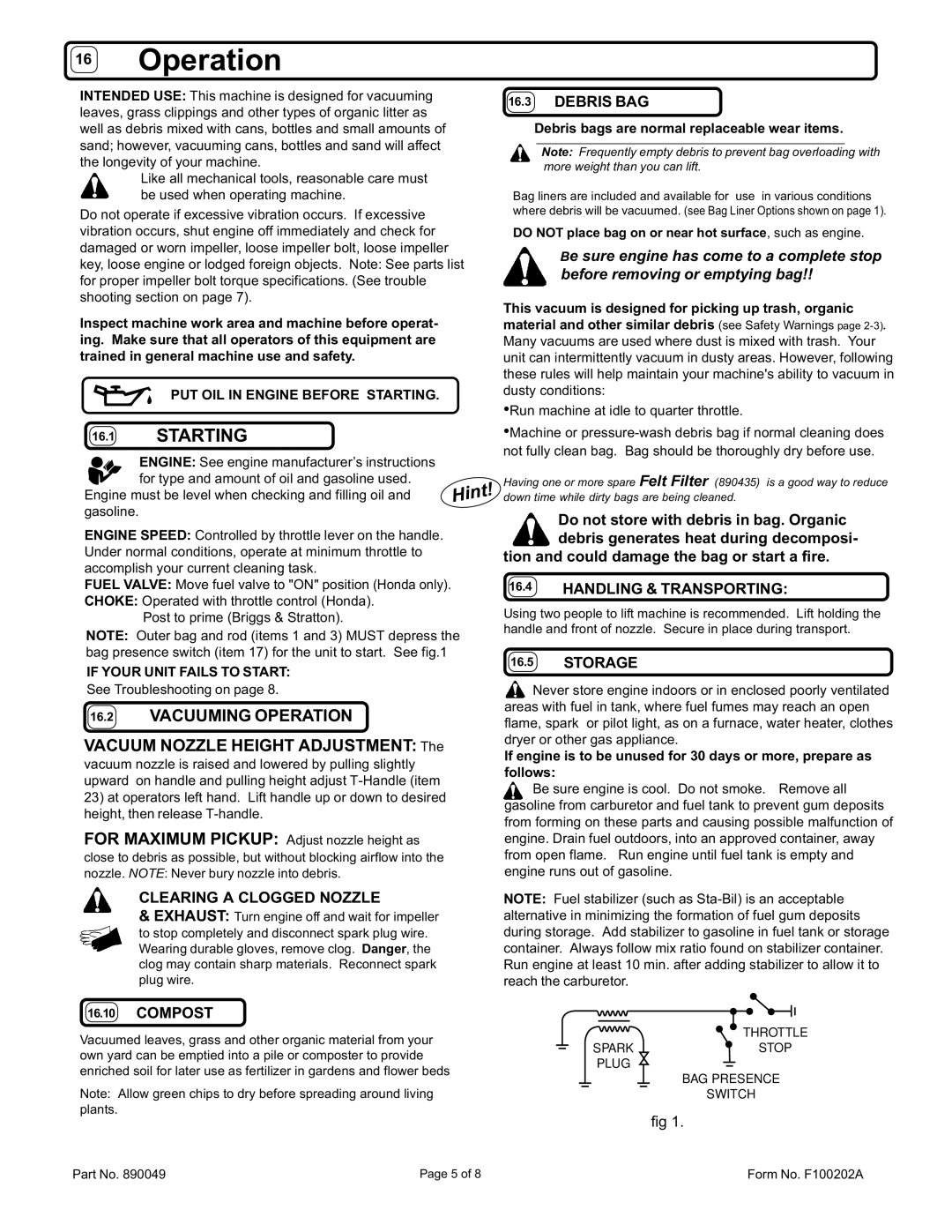 Billy Goat SV50HR owner manual Starting 