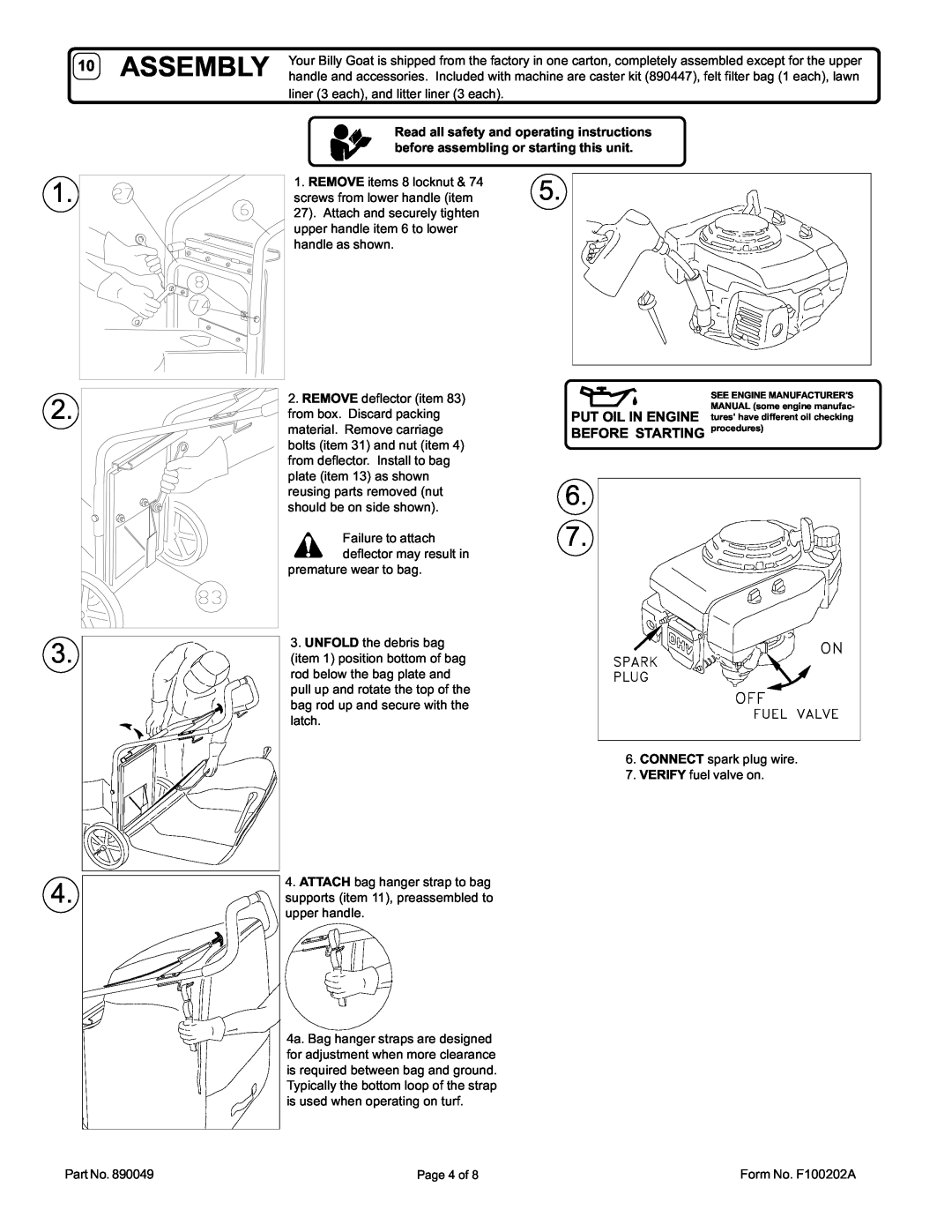 Billy Goat SV50HR owner manual Assembly, BEFORE STARTING procedures 