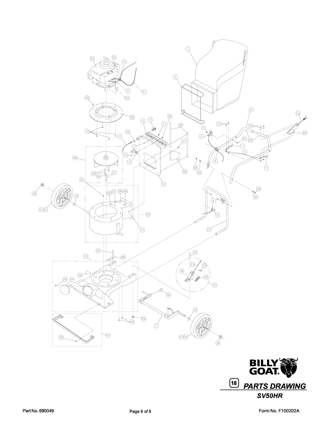 Billy Goat SV50HR owner manual Parts Drawing 