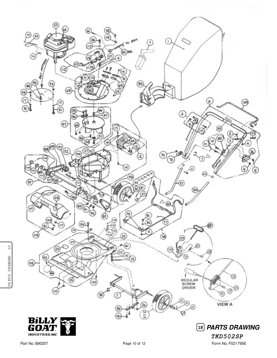 Billy Goat TKD502SP specifications Parts Drawing 