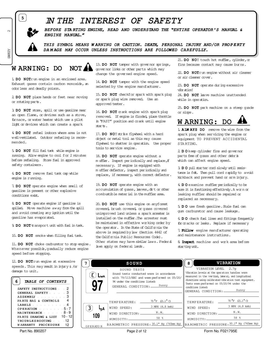 Billy Goat TKD502SP specifications Interest of Safety 