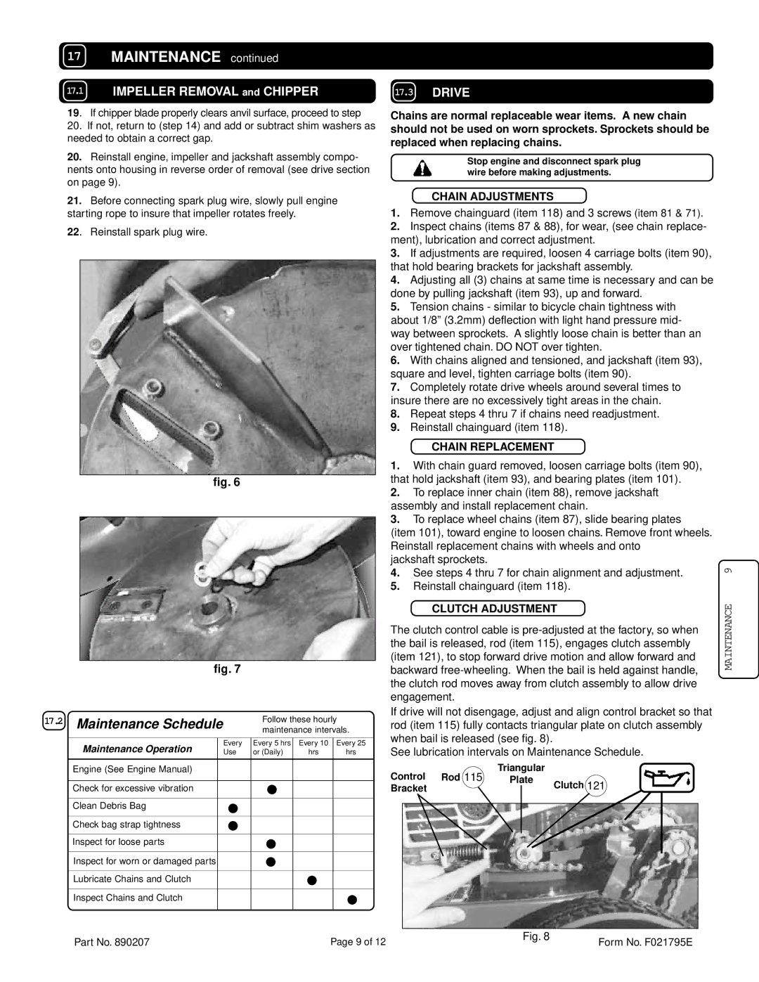 Billy Goat TKD502SP Impeller Removal and Chipper, Drive, Chain Adjustments, Chain Replacement, Clutch Adjustment 