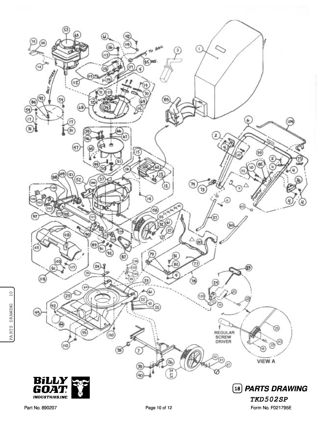 Billy Goat TKD502SP specifications Parts Drawing 