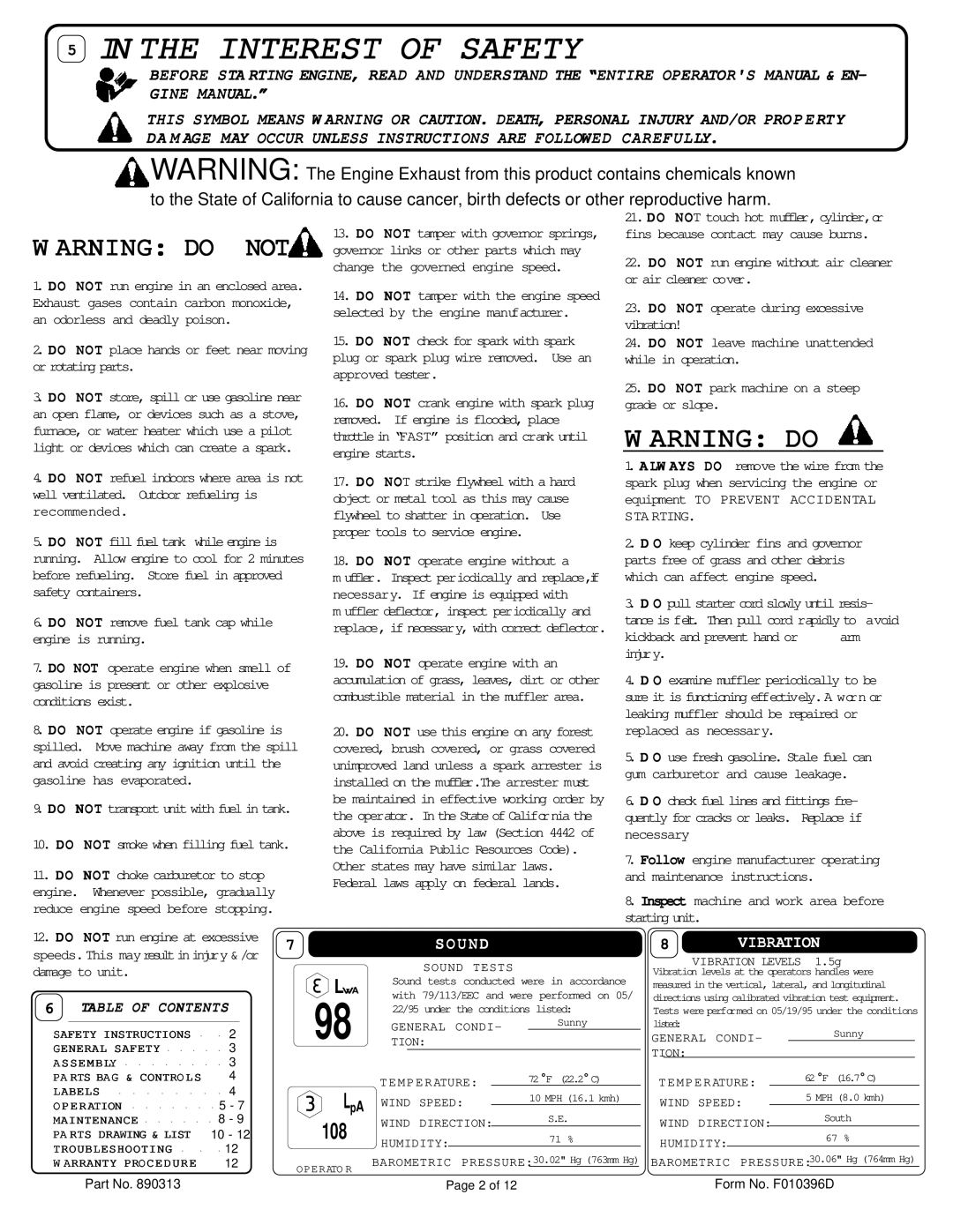 Billy Goat TKD505H, TKD505ICQ specifications Interest of Safety 