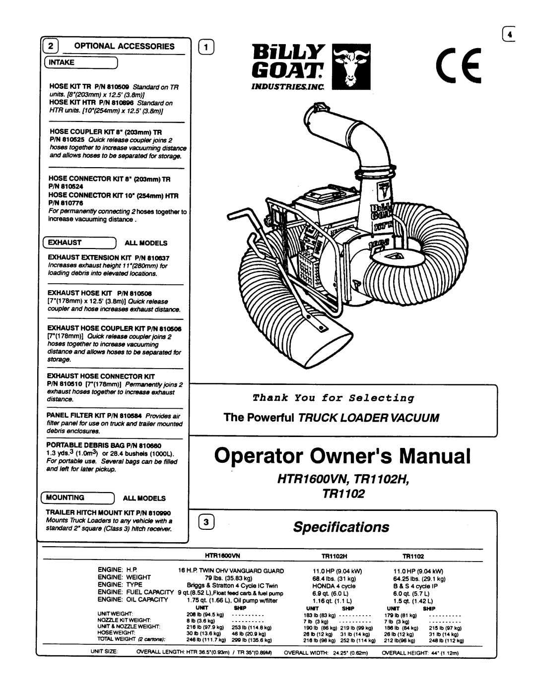 Billy Goat TR1102 manual 