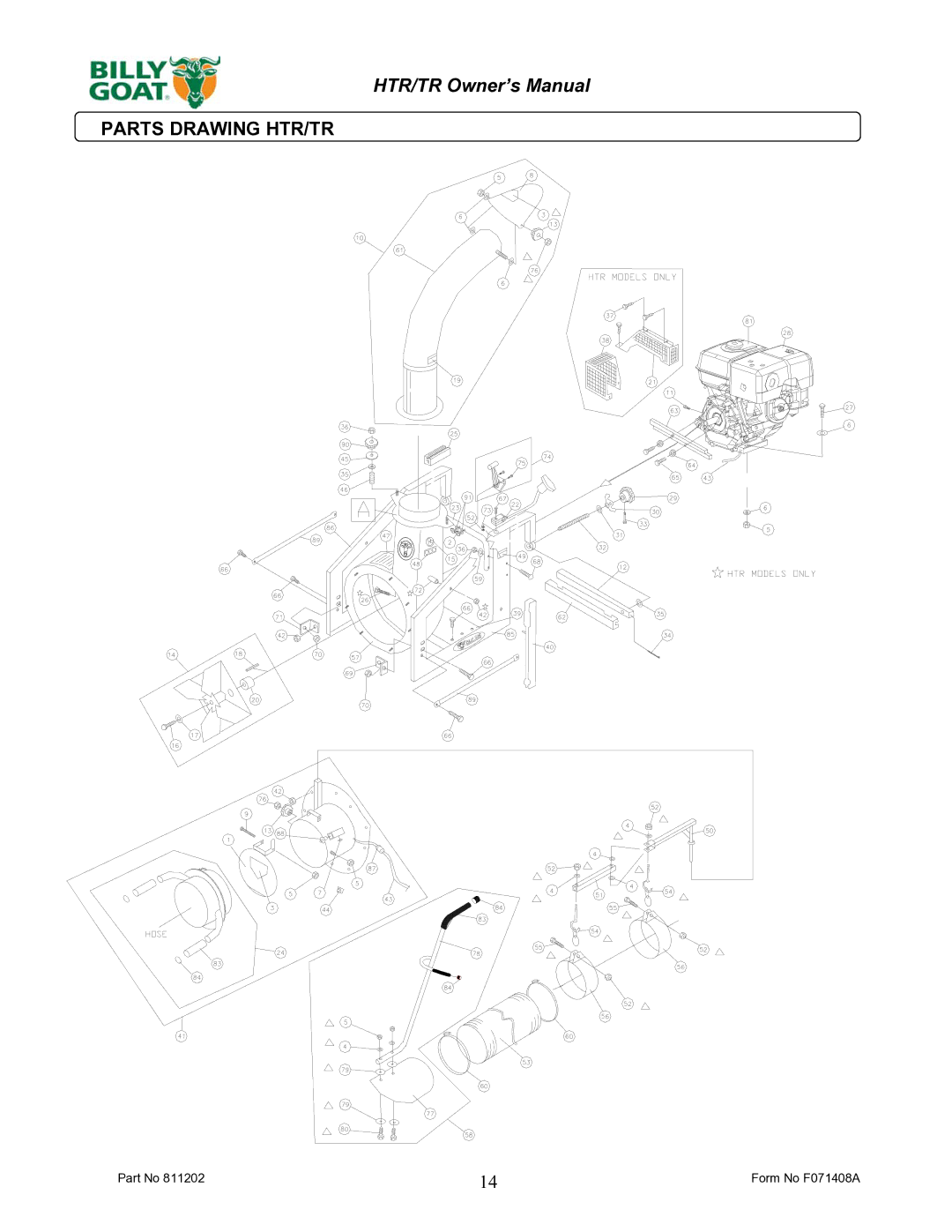 Billy Goat TR1204L owner manual Parts Drawing HTR/TR 