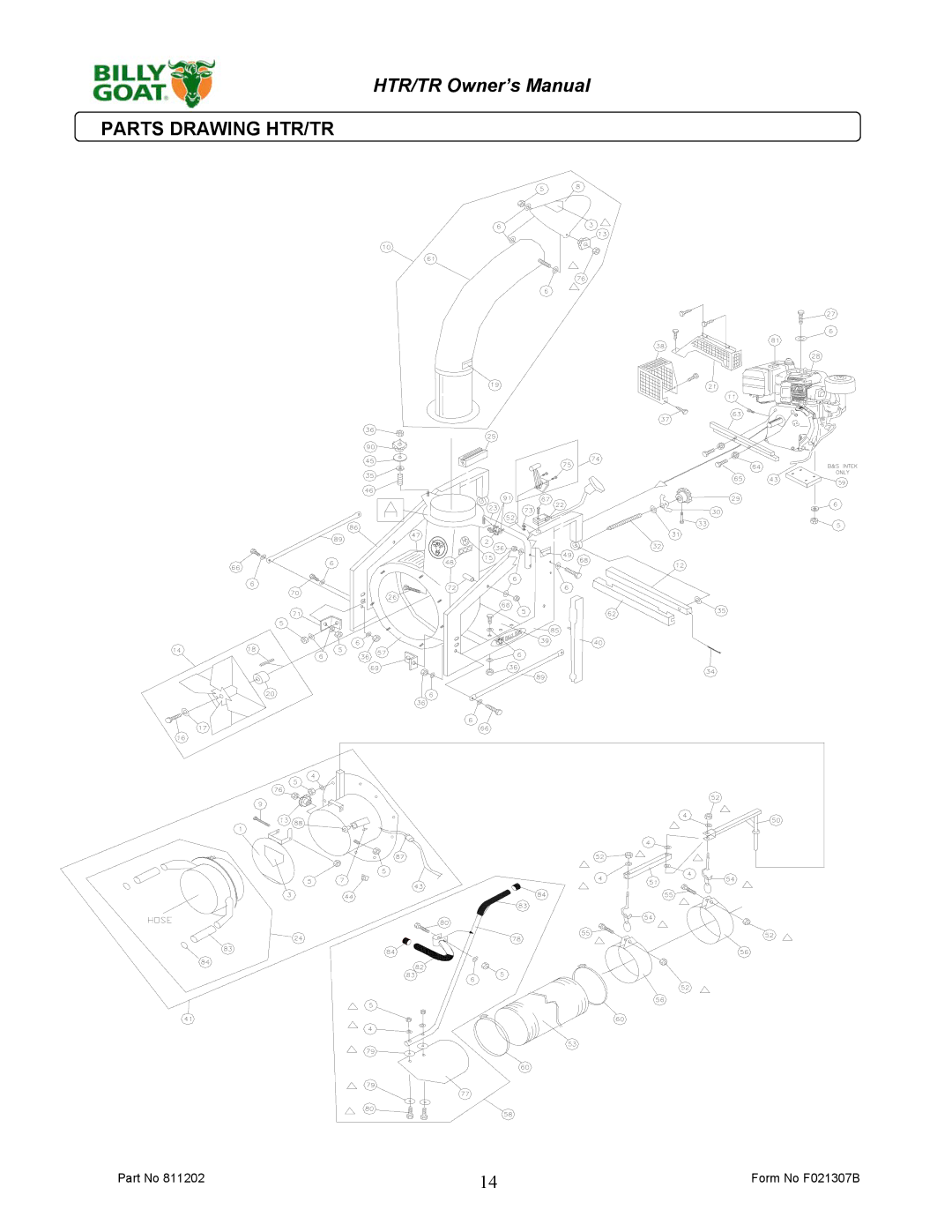 Billy Goat TR1304H, TR1104 owner manual Parts Drawing HTR/TR 