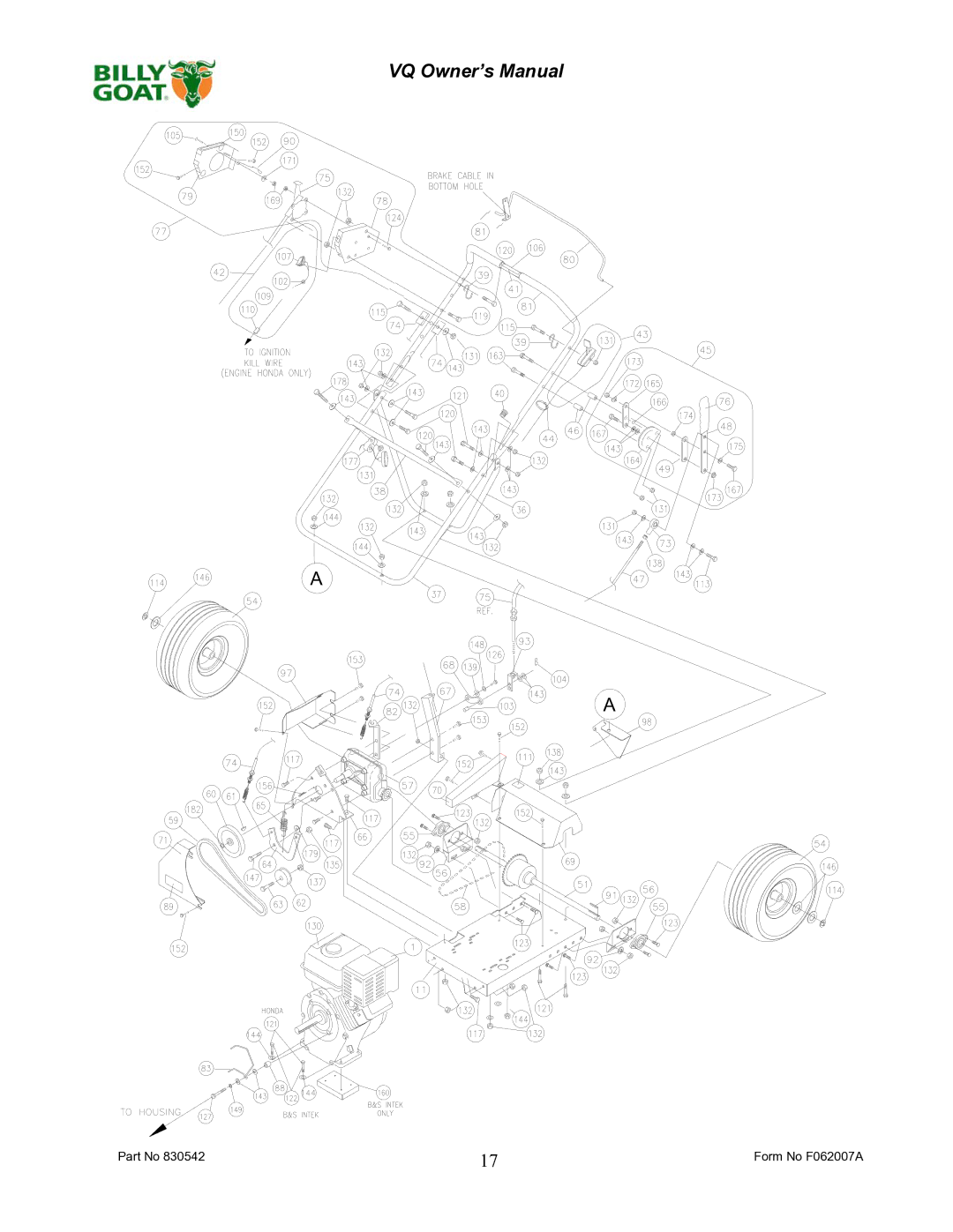 Billy Goat VQ902SPH, VQ1002SP owner manual Form No F062007A 