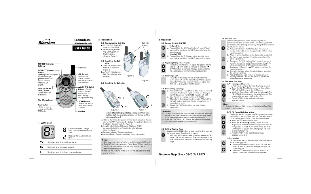 Binatone 100 manual Installation, Operation, LCD Screen 