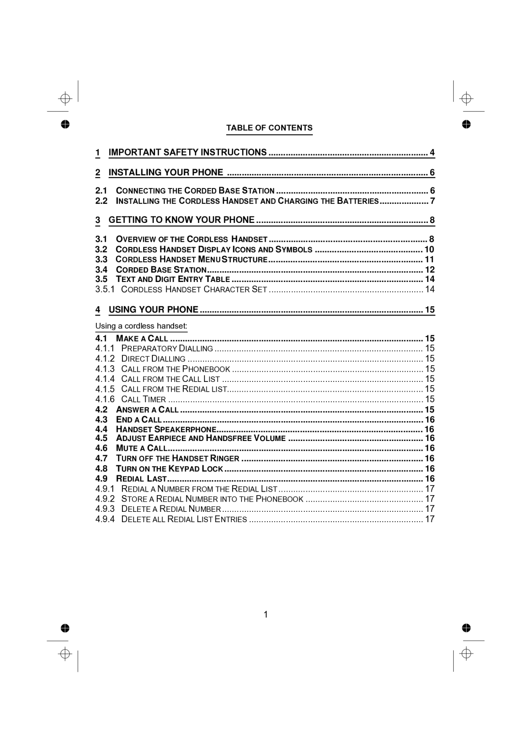 Binatone 2005 TWIN, 2005 TRIPLE manual Table of Contents 