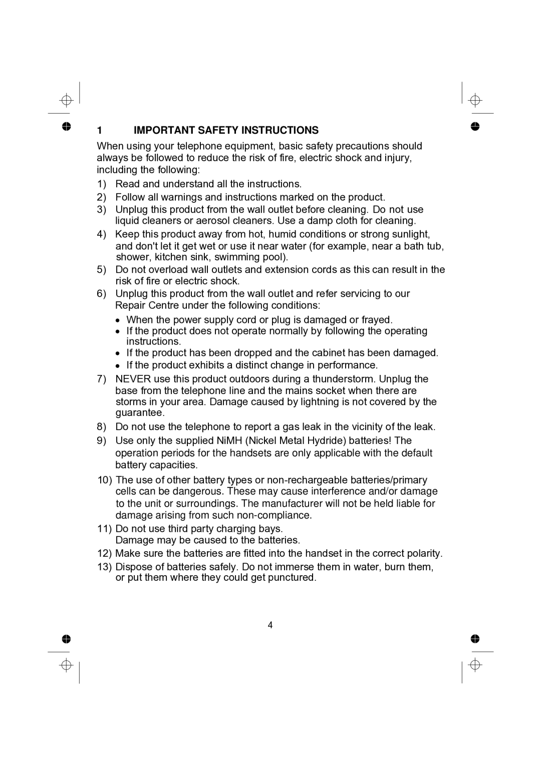 Binatone 2005 TRIPLE, 2005 TWIN manual Important Safety Instructions 