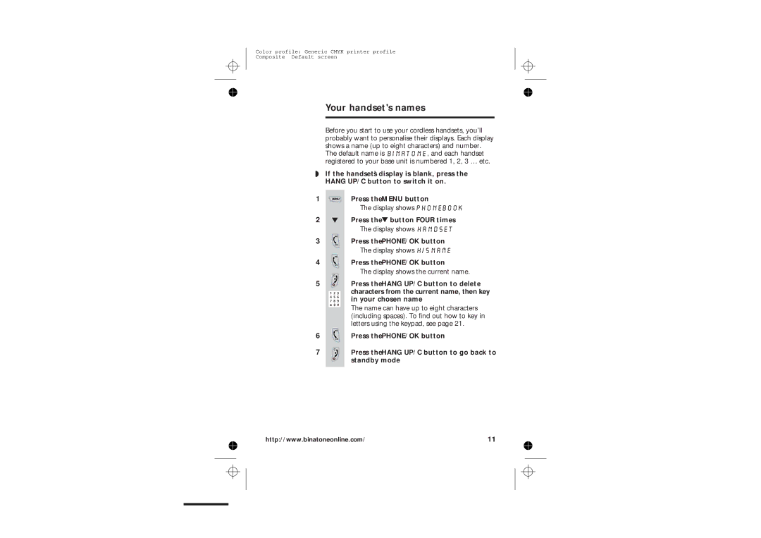 Binatone 2210 manual Your handsets names 