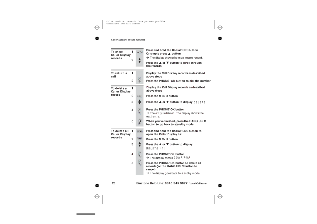 Binatone 2210 manual Display shows the most recent record 