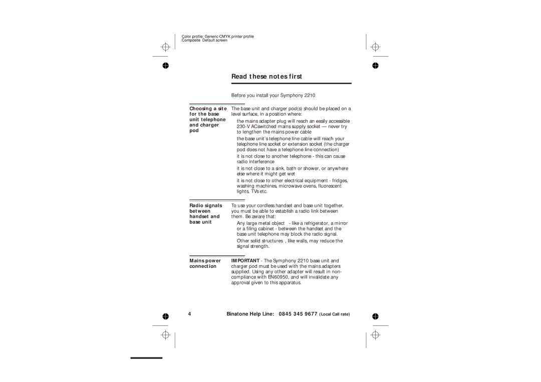 Binatone 2210 manual Read these notes first 