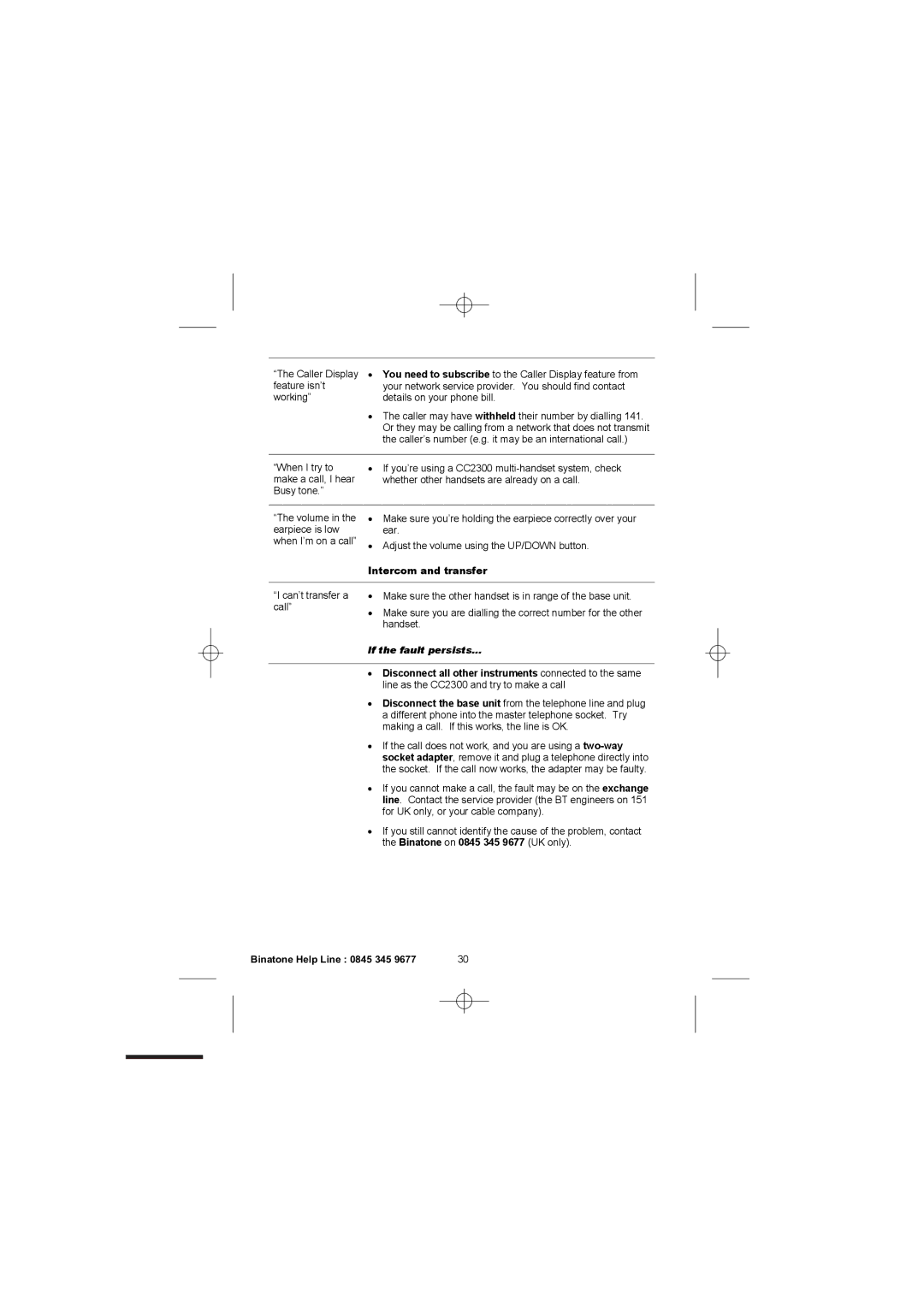 Binatone 2300 manual Intercom and transfer, Can’t transfer a, Call 