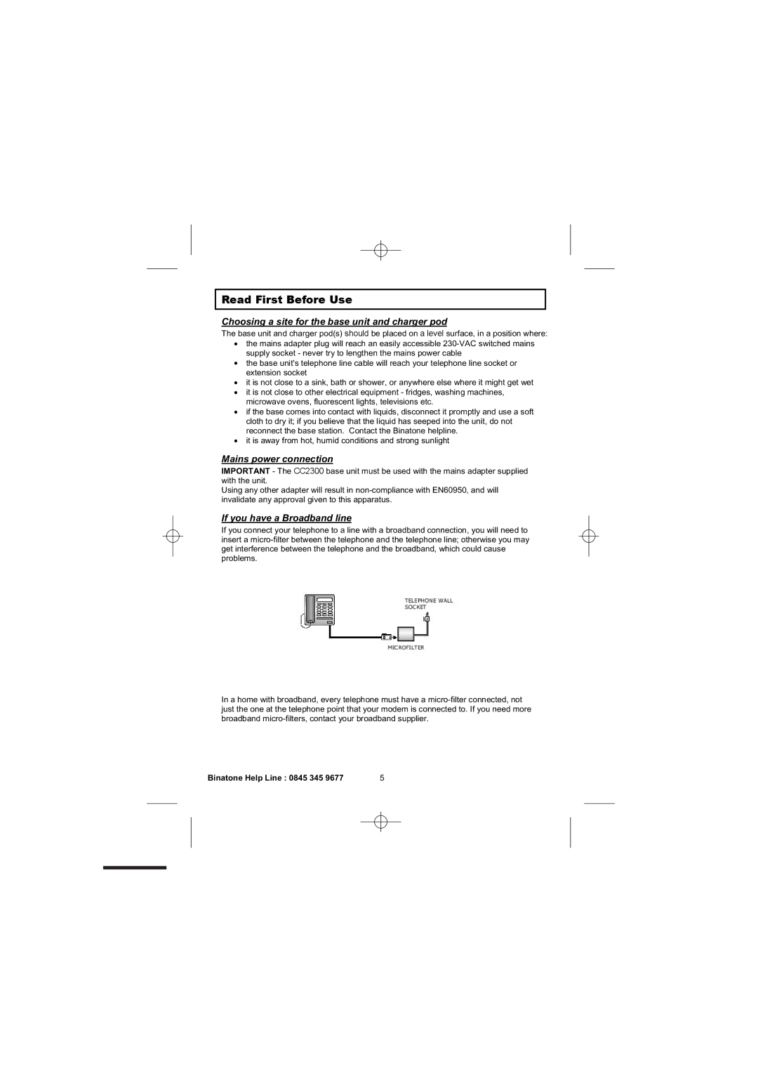 Binatone 2300 manual Read First Before Use, Microwave ovens, fluorescent lights, televisions etc 