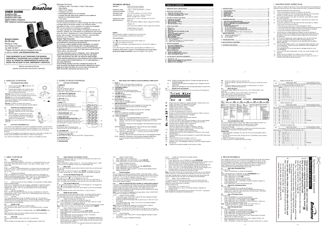 Binatone 3325 manual User Guide 