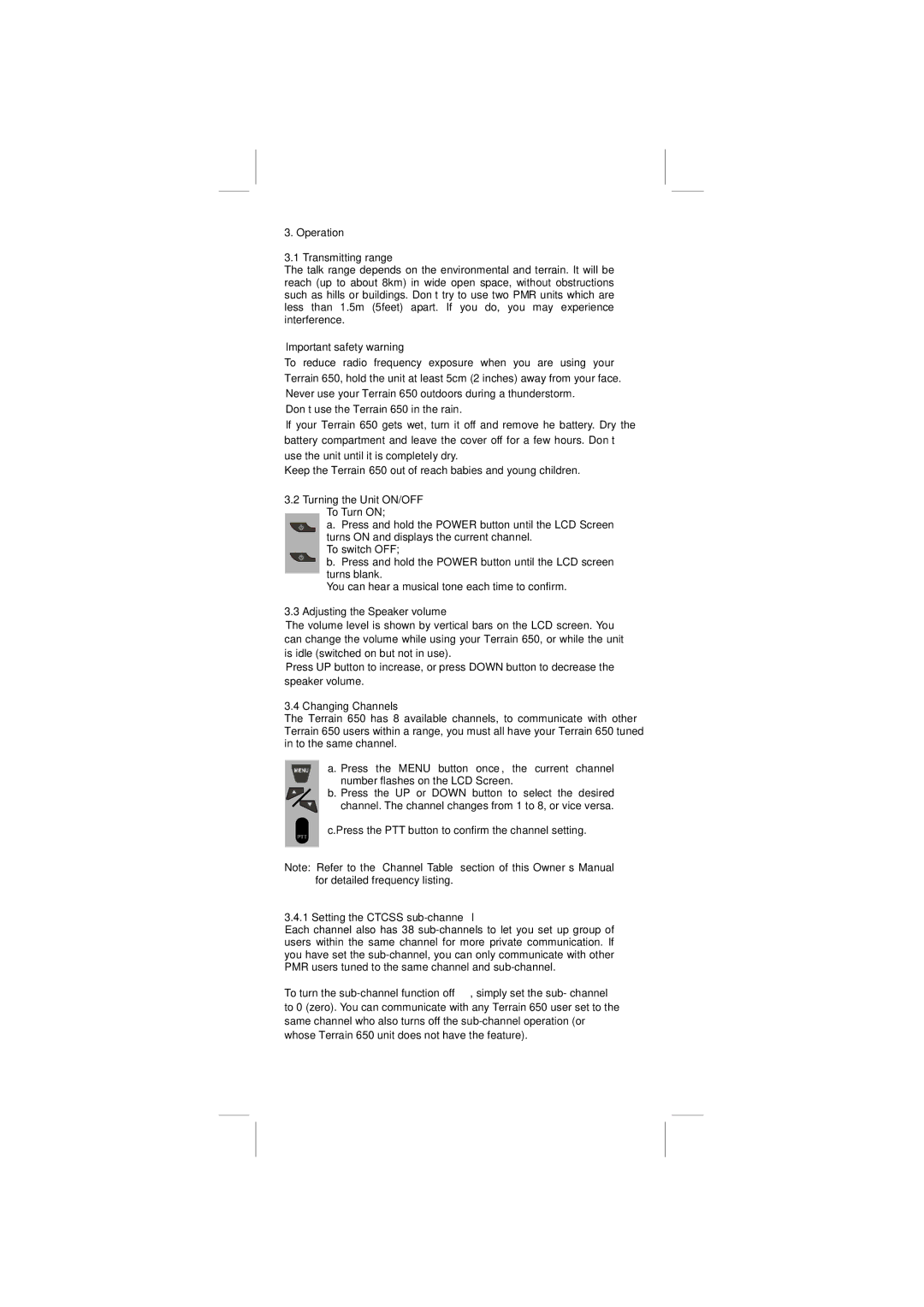 Binatone 650 Operation Transmitting range, Important safety warning, Turning the Unit ON/OFF To Turn on, To switch OFF 