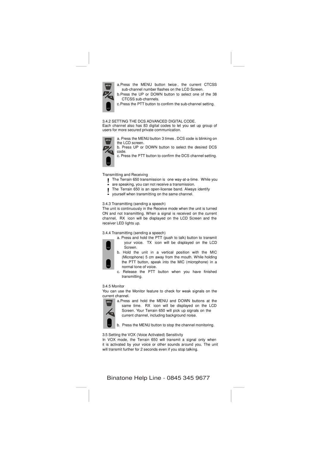 Binatone 650 manual Transmitting and Receiving, Transmitting sending a speech, Monitor 