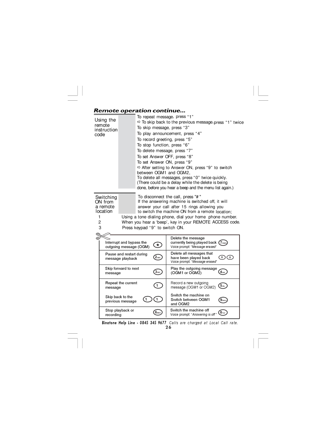 Binatone 710 manual Using, Instruction, Code, Switching On from 