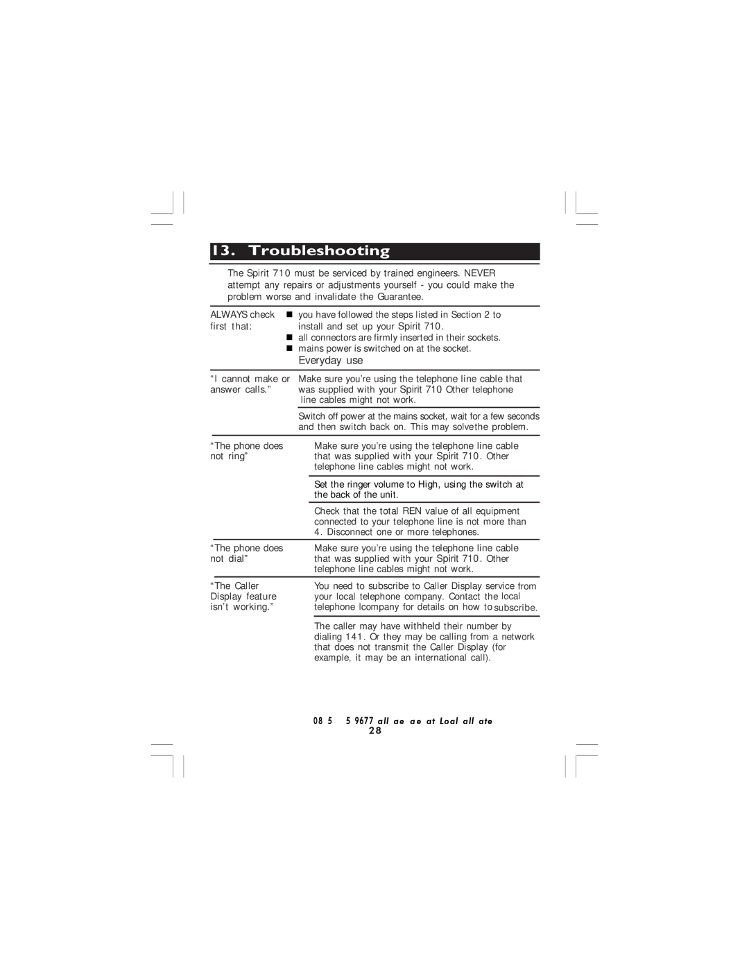 Binatone 710 manual Troubleshooting 