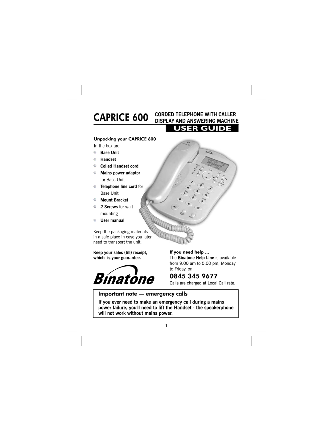 Binatone CAPRICE 600 manual 