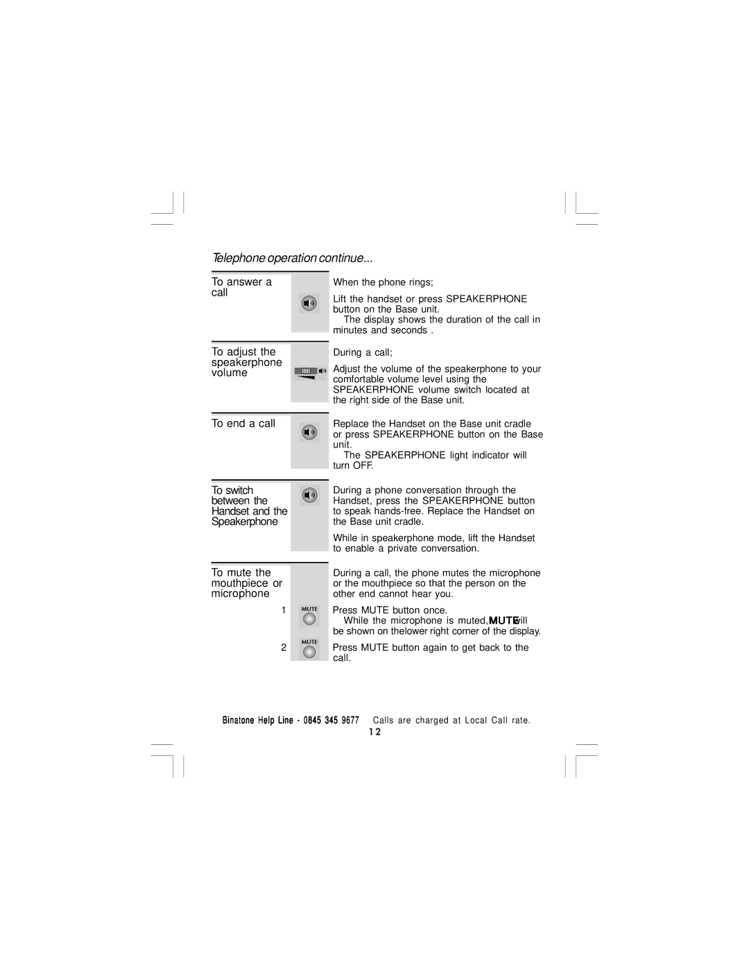 Binatone CAPRICE 600 manual Telephone operation continue 