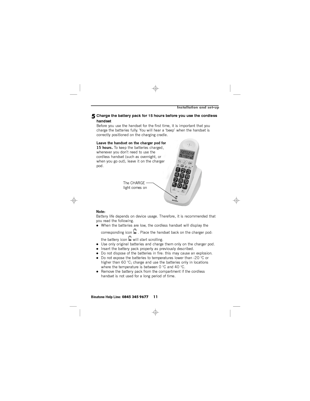 Binatone SC2050 manual Charge light comes on 