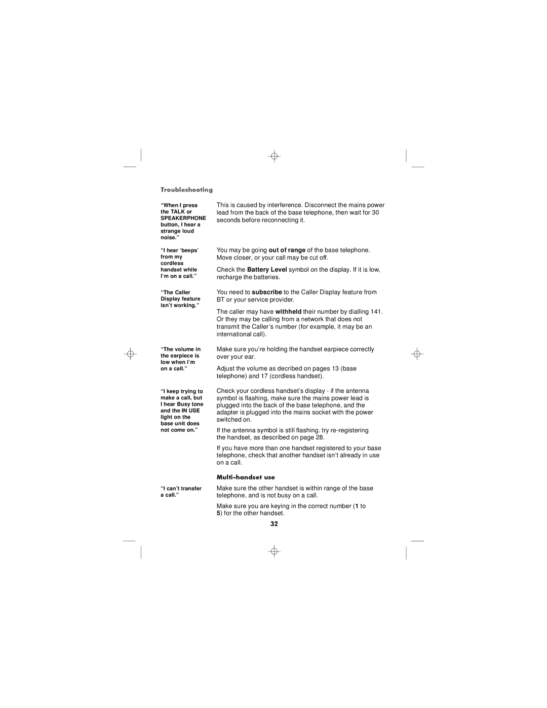 Binatone SC2050 manual Troubleshooting 