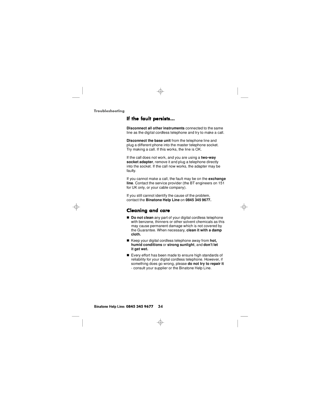 Binatone SC2050 manual If the fault persists 