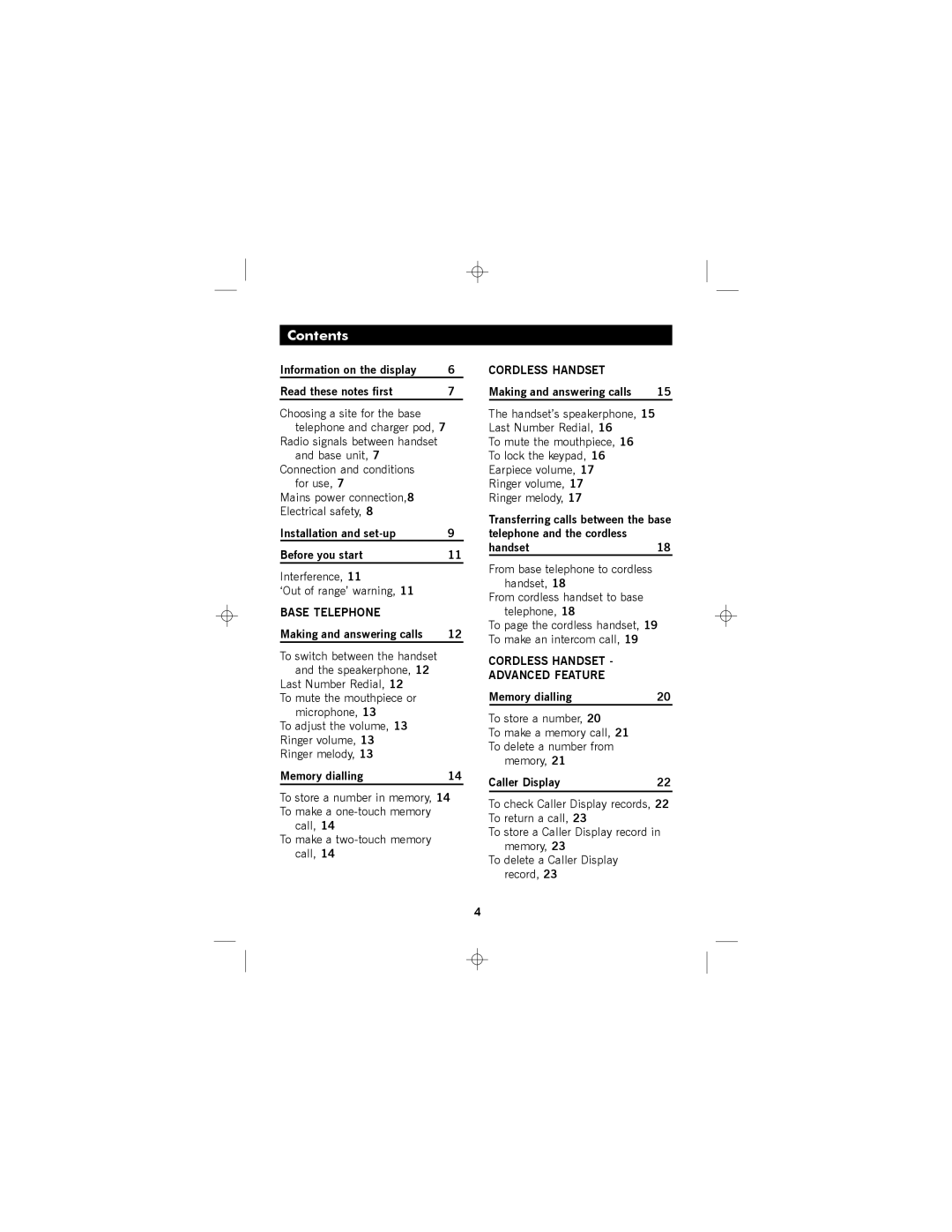 Binatone SC2050 manual Contents 