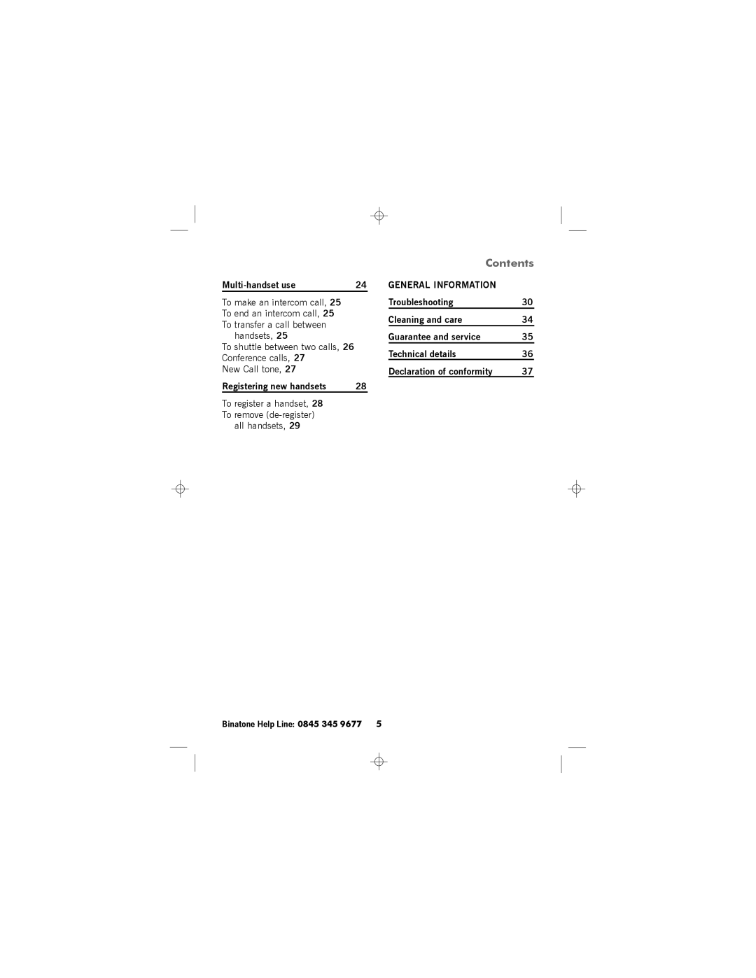 Binatone SC2050 manual Contents 