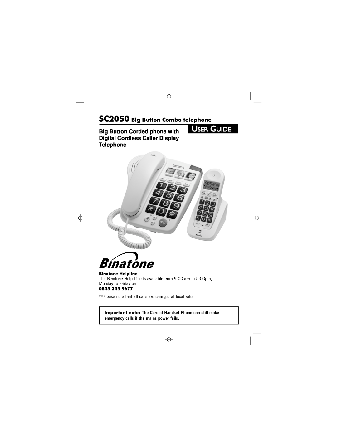 Binatone manual SC2050 Big Button Combo telephone, 0845 345, User Guide, Big Button Corded phone with, Telephone 