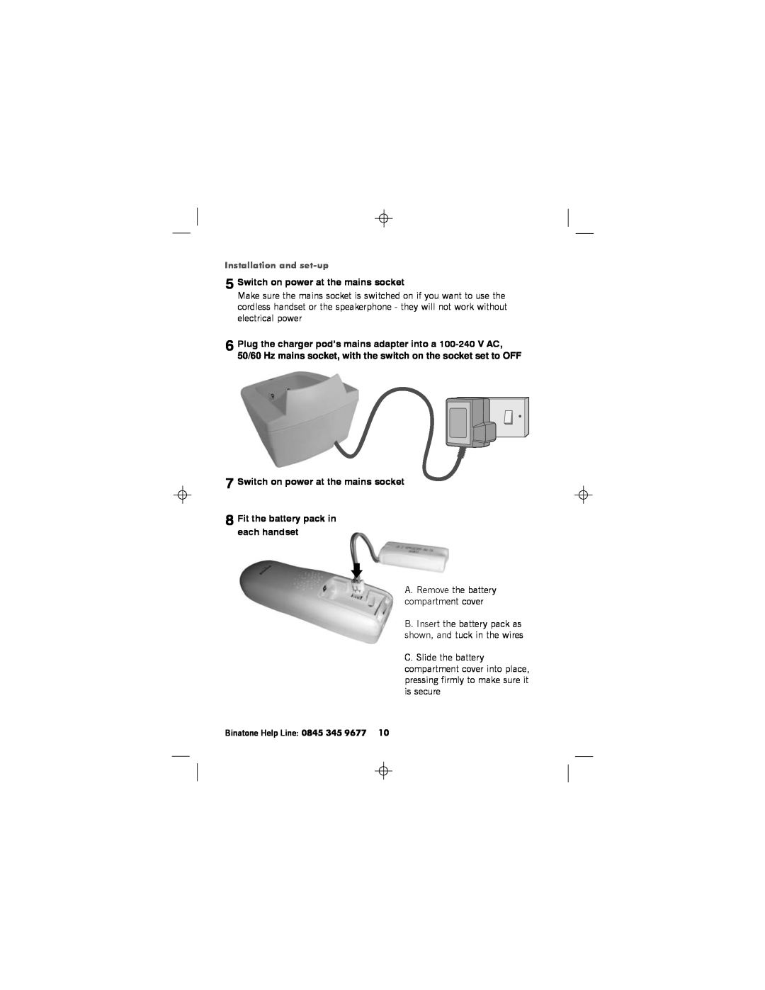 Binatone SC2050 manual 50/60 Hz mains socket, with the switch on the socket set to OFF 