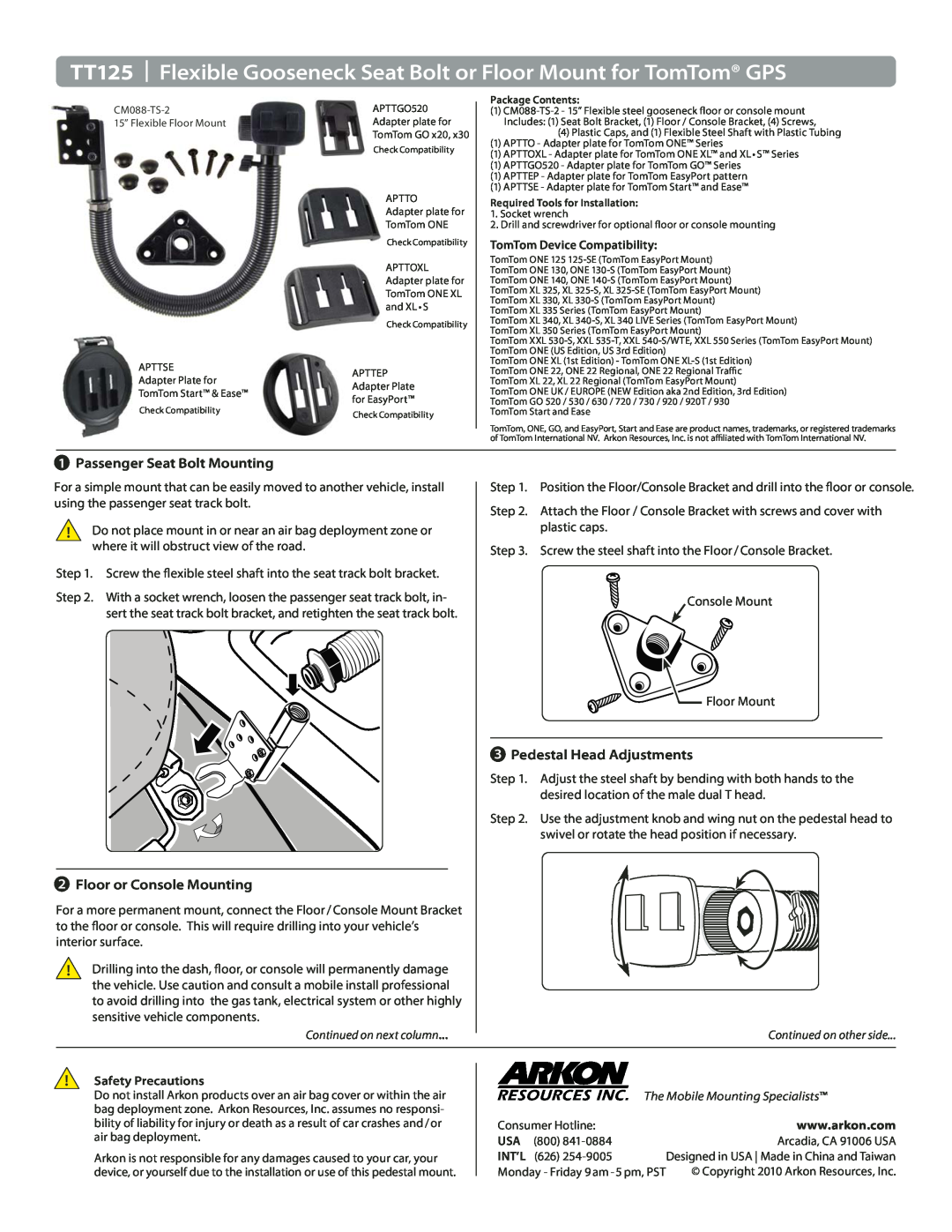Binatone manual TT125 Flexible Gooseneck Seat Bolt or Floor Mount for TomTom GPS, Passenger Seat Bolt Mounting, Int’L 