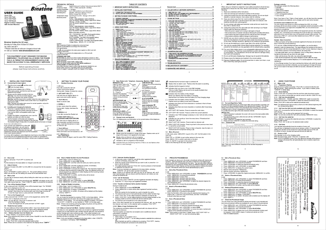 Binatone VEVA 1520 manual User Guide 