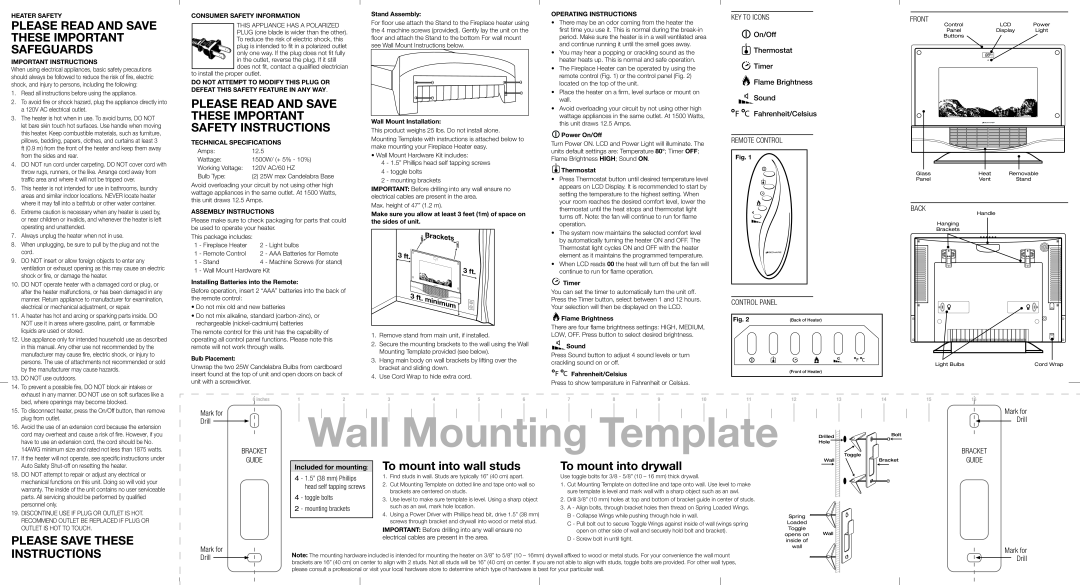 Bionaire 127176 Wall Mounting Template, Please Read And Save These Important Safeguards, Please Save These Instructions 