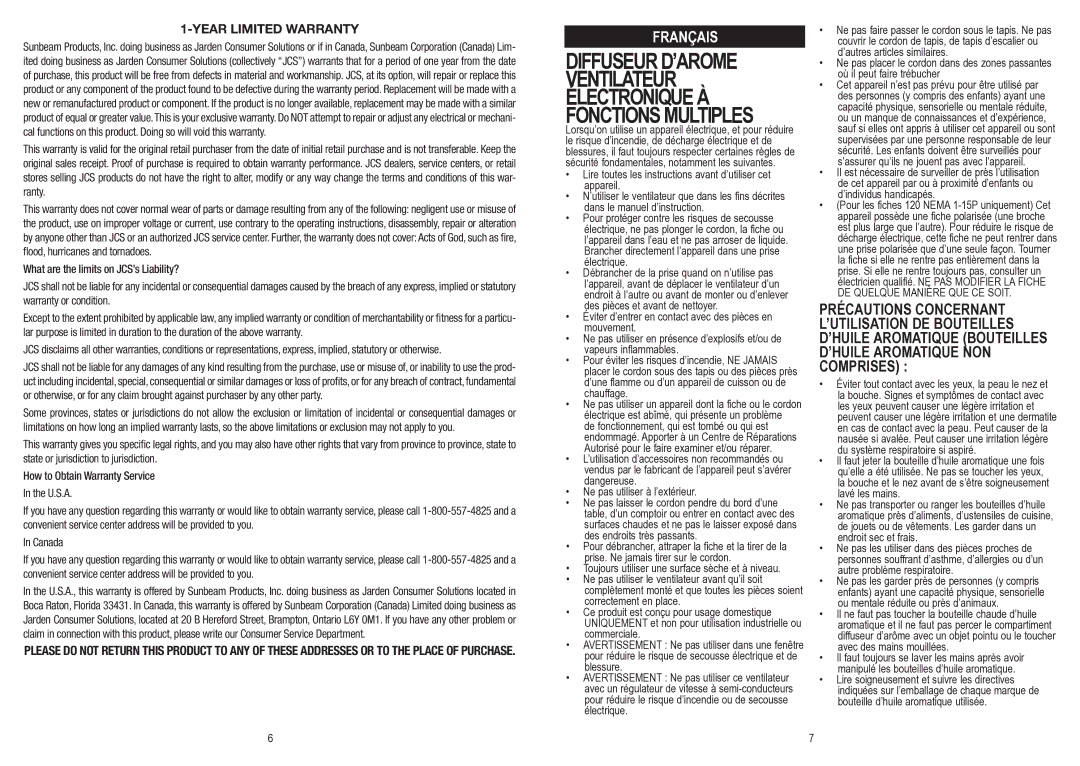 Bionaire BAFE1407 instruction manual Français 