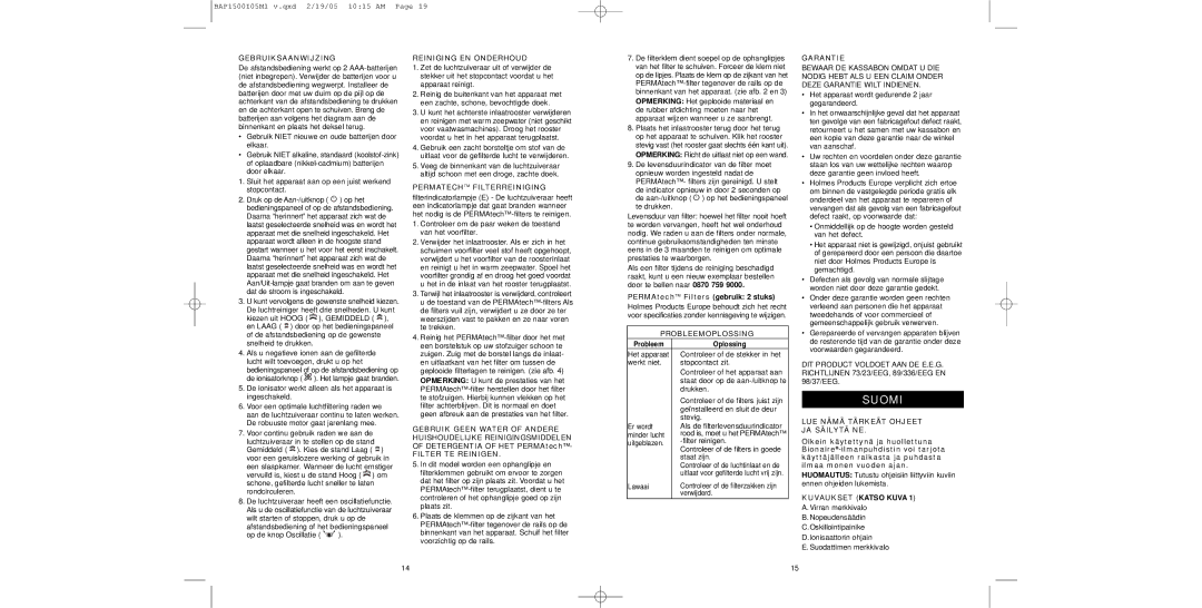 Bionaire BAP1500 instruction manual Suomi 